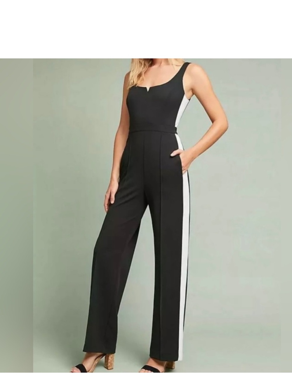 Donna Morgan Black Jumpsuit with White Side Panels
